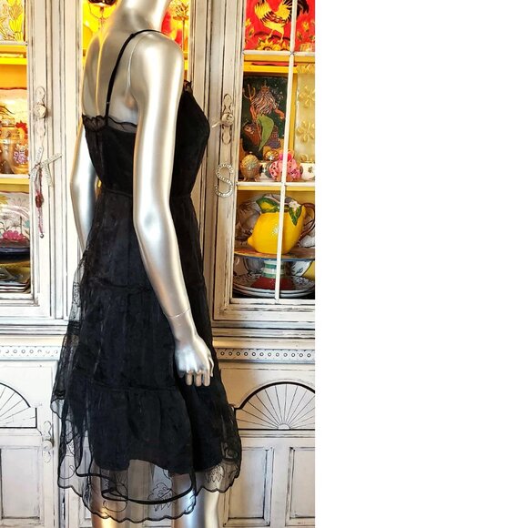 Vintage Betsey Johnson New York Sheer Black Embroidered Tiered Slip Dress 6 S - Picture 10 of 16